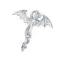 Vintage silver dragon sword brooch pin with wings, magical fairy tale coat accessory. - Silver