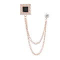 Herren britischer Stil Brosche quadratisch schwarzer Edelstein Quaste Kette Anzug Zubehoer - Schwarzer Strass (Gold Basis)