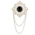 Spilla vintage con gemma nera da uomo per abito elegante con catenella e nappine - Strass Nero (Base Oro)