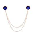 Golden metal collar chain pin with dark blue gems and double layers for shirt decor - Sapphire Blue (Gold Base)