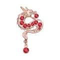 Vintage Chinese zodiac dragon brooch with red rhinestone pearls for men suit jacket chic. - Red Rhinestone (Gold Base) / Gold