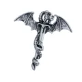 Vintage Silver Dragon Sword Brooch Men Retro Fantasy Winged Pin Gothic Magic Coat Jewelry Accessory - Antique Silver