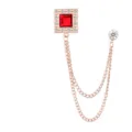 Herren britischer Stil Roségold quadratische rote Strass Brosche mit Doppelkette Anstecknadel. - Roter Strass (Gold Basis)