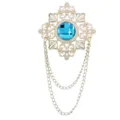 Spilla vintage in cristallo blu con catenelle di nappe, elegante accessorio da abito. - Strass blu pavone (base dorata)
