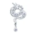 Silver dragon brooch with sparkling rhinestones, vintage Chinese zodiac style accessory. - White Rhinestone (Silver Base)