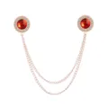 Collar chain shirt brooch with red crystal and double chain rose gold tone variant jewelry - Red Gemstone (Gold Base)