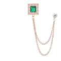 Herren Britischer Stil Quadratischer Edelstein Quasten Kette Brosche Anzug Schmuck Zubehör - Grüner Strass (Gold Basis)