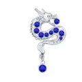 Silver dragon brooch with deep blue rhinestones, trendy Chinese zodiac animal lapel pin. - Blue Rhinestone (Silver Base)