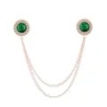 Rose gold shirt collar chain pin with green crystal and sparkling rhinestones double chains. - Green Gemstone (Gold Base)