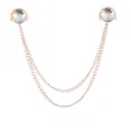 Elegant rose gold double chain shirt collar pin rhinestone crystal brooch jewelry accessory - White Gemstone (Gold Base)