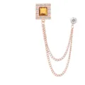 Herren britischer Stil quadratischer Edelstein Reversnadel Brosche mit Doppelkette - Gelbe Strasssteine (goldene Basis)