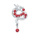 Retro Chinese style zodiac dragon brooch with red rhinestones for men suit jacket accessories. - Red Rhinestone (Silver Base)
