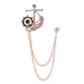 Broche de ancla y timón de barco con diamantes de imitación y cadena de borla para hombre - Dorado