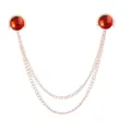 Vintage double chain shirt collar pin with red gemstone brooch decorative collar accessory. - Ruby Red (Gold Base)