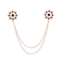 Fashion ship wheel collar pin brooch with double chain rhinestone metal shirt accessory - Gold (Black Rhinestone)