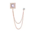 Britisches Design Herren Brosche quadratisch mit Kristall und Quette Kette Anzug - Weißer Strass (Gold Basis)