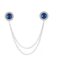 Silver alloy shirt collar chain with blue crystal and double chains for men women - Sapphire (Silver Base)