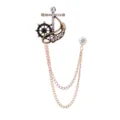 Broche retro ancla timón náutico con doble cadena pedrería pin de solapa para traje de hombre. - Oro antiguo