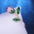 Purple fabric rose brooch, gold tone stem with green enamel leaves, elegant flower corsage pin. - Light Purple