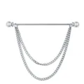 Heren metalen kraagspeld staaf met dubbele ketting kwastje voor stijlvolle hemden. - Zilver (met ketting)