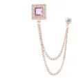 Herren Roségold quadratische Strass Brosche Doppelkette Anzug Nadel Vintage Mode Stil - Pinkfarbene Strasssteine (goldene Basis)