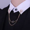Herren Metall Quaste Kragen Kette Brosche mit Strass Sonne Design fuer stilvolle Hemd Kragen. - Gold Sonne