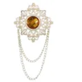 Vintage retro stijl metalen edelsteen broche met hangende kwastjes kettingen voor heren. - Bruine strass (gouden basis)