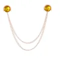 Elegant double chain shirt collar pin with yellow crystal rhinestones, vintage collar clip. - Yellow Gemstone (Gold Base)