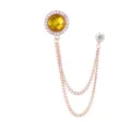 Roségoldene Herren-Brosche mit doppelter Kette, Strass und gelbem Kristall für Anzüge. - Gelber Edelstein (Goldbasis)