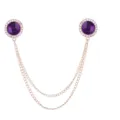 Goldfarbene Doppel-Brosche mit lila Strasssteinen und Kette für Herrenanzüge und Kragen. - Violette Edelstein (Goldene Basis)