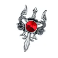 Vintage rojo cristal dragón espada broche, gótico hombres traje solapa pin accesorio - Plata antigua