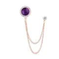 Roségold Doppel-Pin Kettenbrosche mit lila Kristall und Strass für Herren Anzug Revers - Violetter Edelstein (Goldene Basis)