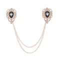 Herren Mode Vintage Strass Tropfen Kragennadel Doppelkette Hemd Kragen Brosche Zubehör - Grauer Edelstein (Goldene Basis)