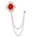 Vintage Gold Tone Red Gemstone Tassel Brooch Suit Lapel Pin Chain Fashion Accessory - Red Gemstone (Gold Base)