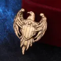 Retro vintage gold eagle shield brooch pin, stylish animal badge for men apparel. - Antique Gold