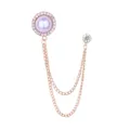 Koreanische Mode runde Brosche Anstecknadel Rosegold mit doppelter Kette Strasssteine - Perlen-Edelstein (Goldbasis)
