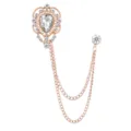 Roségold Strass Tropfen Brosche mit doppelten Ketten modische Vintage Anstecknadel Schmuck - Weißer Saphir (Goldene Basis)