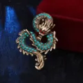 Broche de dragón estrás estilo chino vintage hombre moda abrigo accesorio joyería de lujo - Circonita Verde