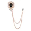 Retro hohle Wassertropfen Brosche mit doppelter Kette Quaste, elegante Roségold Modeschmuck. - Schwarzer Edelstein (Goldbasis)