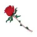 Elegante Rosenbrosche mit roter Blume, grünen Kristallblättern und rosévergoldeter Nadel. - Rot