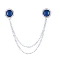 Silberne Doppelknopf Kettenbrosche mit blauem Kristall und Strass für Herrenanzüge Kragen. - Blaue Edelstein (Silberne Basis)