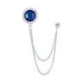 Silberne Anstecknadel mit blauem Kristall Strass und doppelten Hängeketten für Herrenanzug. - Saphir (Silberne Basis)