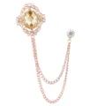 Vintage palace style rhinestone brooch pin with double hanging chains for men fashion suit lapel. - Light Coffee Gemstone (Gold Base)