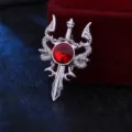 Broche vintage de espada de dragón con cristal rojo, elegante pin metálico para traje de hombre - Plateado