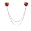 Kragenkette Broche mit roten Strasssteinen und silbernen Doppelketten für Herren Anzug. - Rote Edelstein (Silberne Basis)
