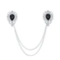 Silberfarbene Vintage Hemdkragen Brosche mit Kette, schwarzem Tropfenstein und Strass. - Schwarzer Edelstein (Silberbasis)