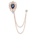 Roségold Hohle Tropfen Brosche Blau Kristall Doppel Kette Reversnadel Stilvoller Variante - Tintenblau (Goldbasis)