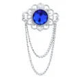 Vintage Blauer Strass Brosche Silber Metall Ketten Anzug Reversnadel Schmuck Accessoire - Saphirblauer Edelstein (Silberne Basis)