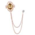 Vintage rose gold crystal tassel lapel pin men suit brooch chain accessory elegant style - Deep Coffee Gem (Gold Base)