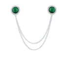 Doppelter grüner Stein Brosche mit mehrschichtiger Kette Kragen Pin Herren Anzug Accessoire - Grüne Edelstein (Silberne Basis)